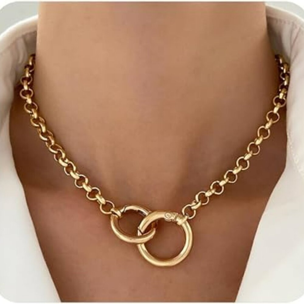 Chunky‎ Circle Chain Link Interlocking Circle Chain Link Choker Necklace Fashion